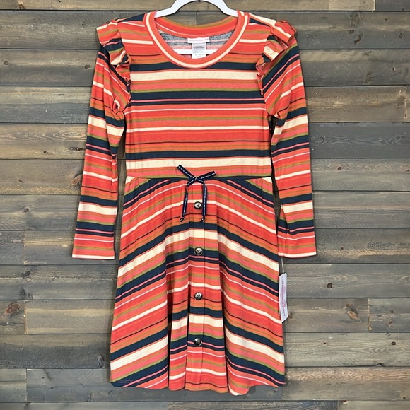 New Bonnie Jean Long Sleeve Rib Stripe Dress Size 16 Color ~ Multi - Picture 1 of 7